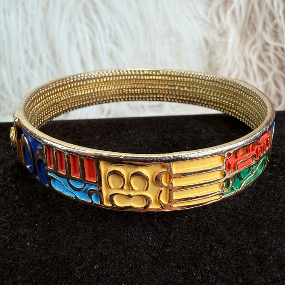 Vintage Textured Goldtone colorful signature Coach bangle bracelet - Picture 9 of 12